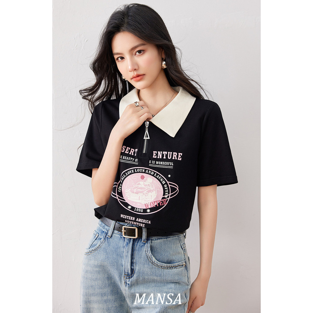 MANSA Korean Letter shirt เสื้อเชิ้ตแขนสั้น เสื้อโอเวอร์ไซส์