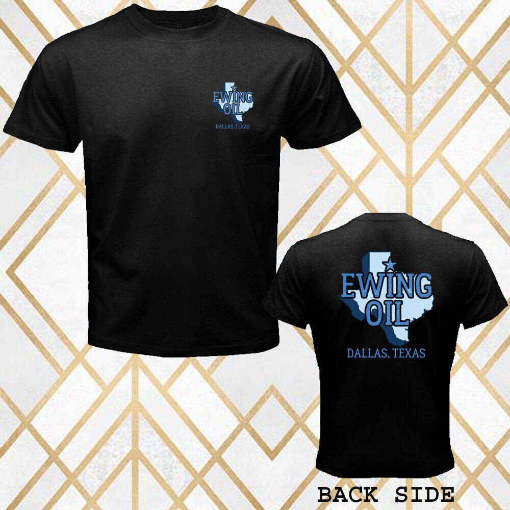 Dallas Texas Ewing Oil Logo เสื้อยืดผู้ชายสีดํา