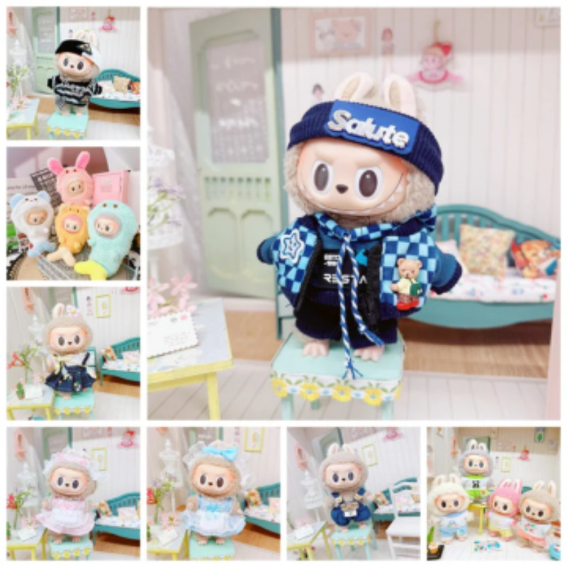 Labubu เสื้อตุ๊กตา ผ้าฝ้าย ทนทาน หลายสี อุปกรณ์เสริม สําหรับตุ๊กตาลาบูบู 17 ซม.