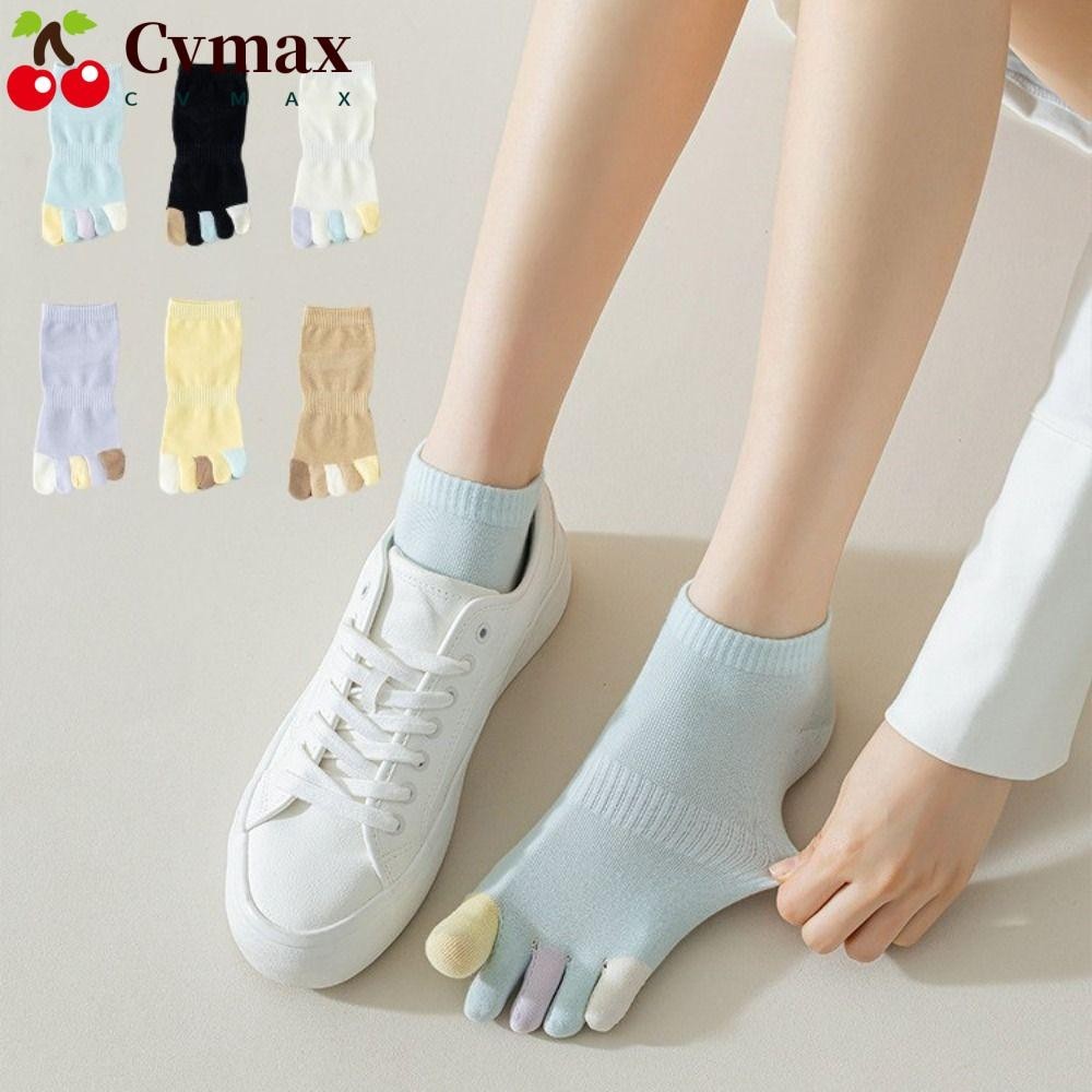 Cvmax ถุงเท้าห้านิ้ว 1 คู่, ถุงเท้าพิลาทิสดูดซับเหงื่อผ้าฝ้าย, กันลื่นคุณภาพพร้อมนิ้วแยกถุงเท้าข้อเท้าตัดต่ําสุภาพสตรี