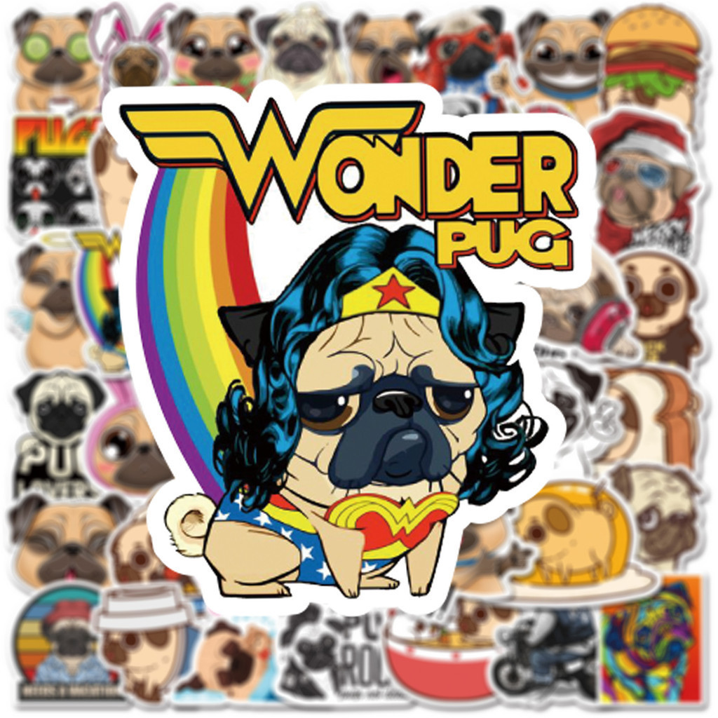 พร้อมส่ง Cute ปั๊ก PUG สุนัขโกลเด้น STICKER 50แผ่น กันน้ำ สติ๊กเกอร์ กระโปรงหลังรถ
