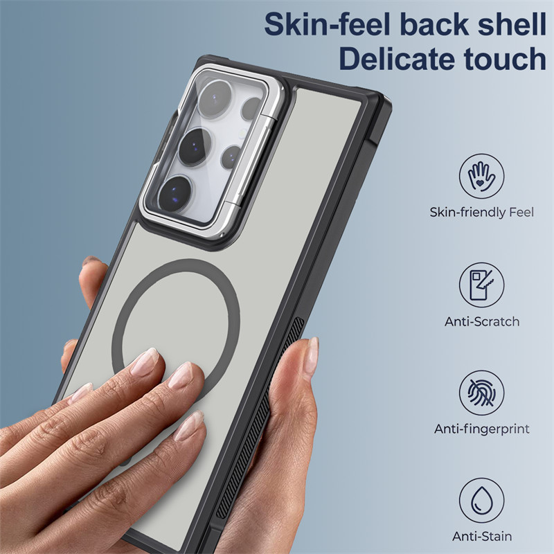 สําหรับเคสโทรศัพท์ Samsung Galaxy S24 S23 FE Ultra Plus,แบบบูรณาการเลนส์ป้องกันวงเล็บแม่เหล็กผิวรู้สึกฝาครอบอะคริลิค