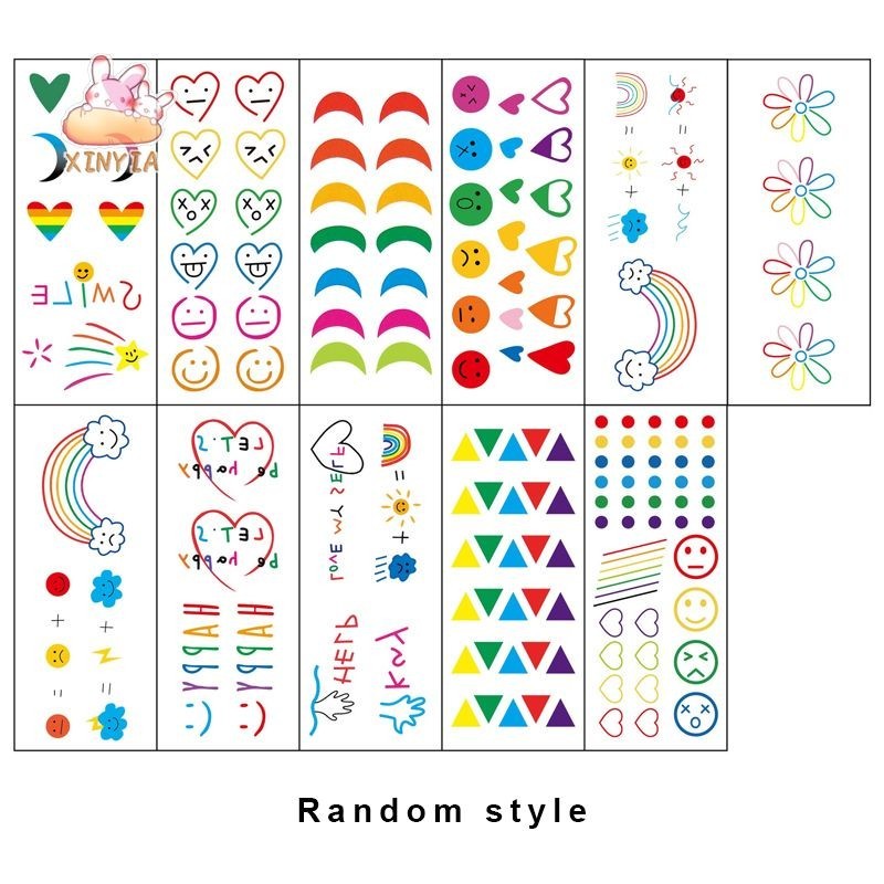 การเรียนรู้น่ารัก Rainbow Smiley Line สติกเกอร์กันน้ําติดทนนาน Tattoo สติกเกอร์XINYIA