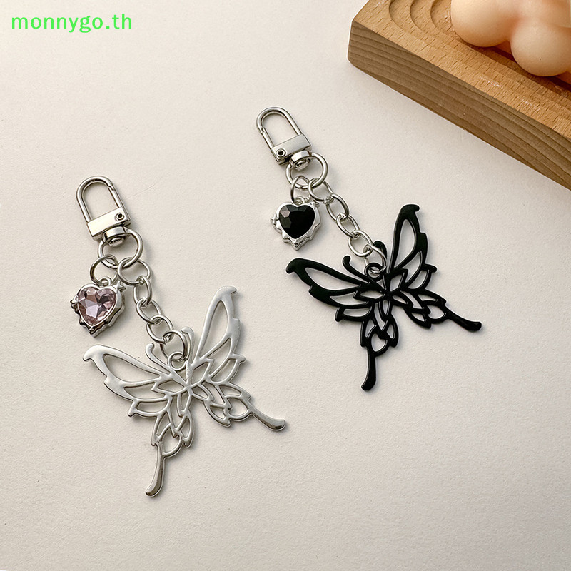Monnygo Ins สไตล์ผีเสื้อพวงกุญแจคริสตัลหัวใจโทรศัพท์จี้หูฟัง Charm กระเป๋าตกแต่งกุญแจรถแหวนเครื่องประดับของขวัญ TH