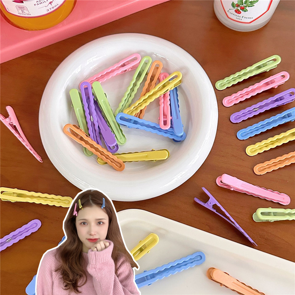 Duckbill Clip กิ๊บติดผมคลิปด้านข้างสีลูกกวาดสีชมพูคลิปคําเดียวฤดูใบไม้ผลิใหม่สีดําคลิปคงที่