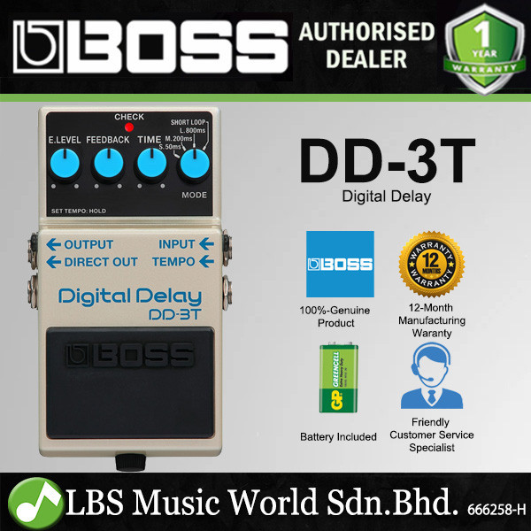 Boss DD-3T เอฟเฟกต์กีต้าร์ดีเลย์แบบดิจิตอลพร้อม Tap Tempo (DD3T DD3 DD 3T)