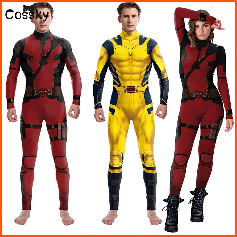 ผู้ใหญ่ Deadpool คอสเพลย์เครื่องแต่งกาย Superhero ภาพยนตร์ Wolverine พิมพ์ Zentai บอดี้สูทประสิทธิภาพแฟนซีชุด