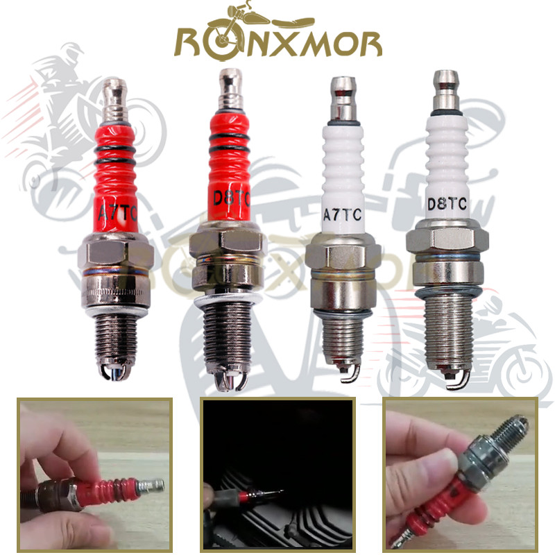 Ronxmor 1PC หัวเทียนรถจักรยานยนต์ A7TJC D8TJC Spark Plug 3 Electrode สําหรับ GY6 50cc 125cc 150cc 20
