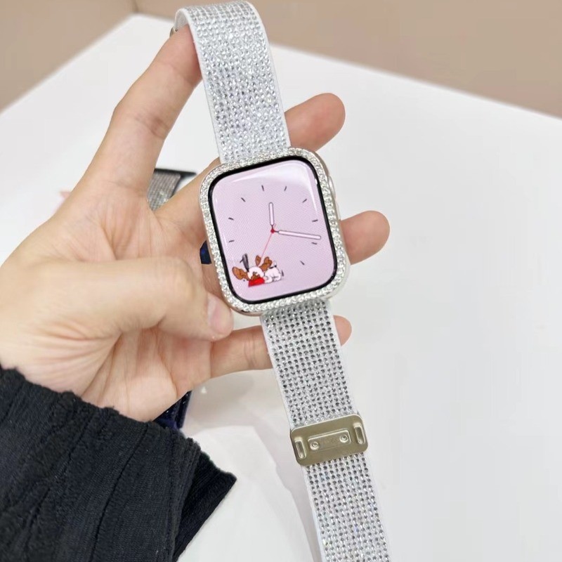 สายนาฬิกาไนลอนยืด Shining Diamond Strap พร้อมสาย iWatch ปรับได้สําหรับ Apple Watch Series 9 8 7 6 5 4 3 SE