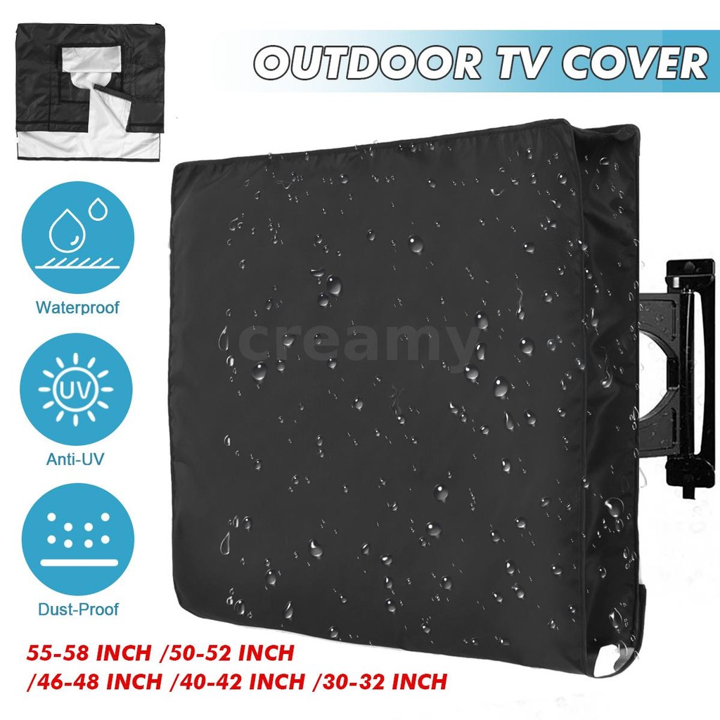 ครีม 30"-58" ฝาครอบทีวีกลางแจ้งสีดําติดตั้งกันน้ํากันฝุ่นป้องกันโทรทัศน์