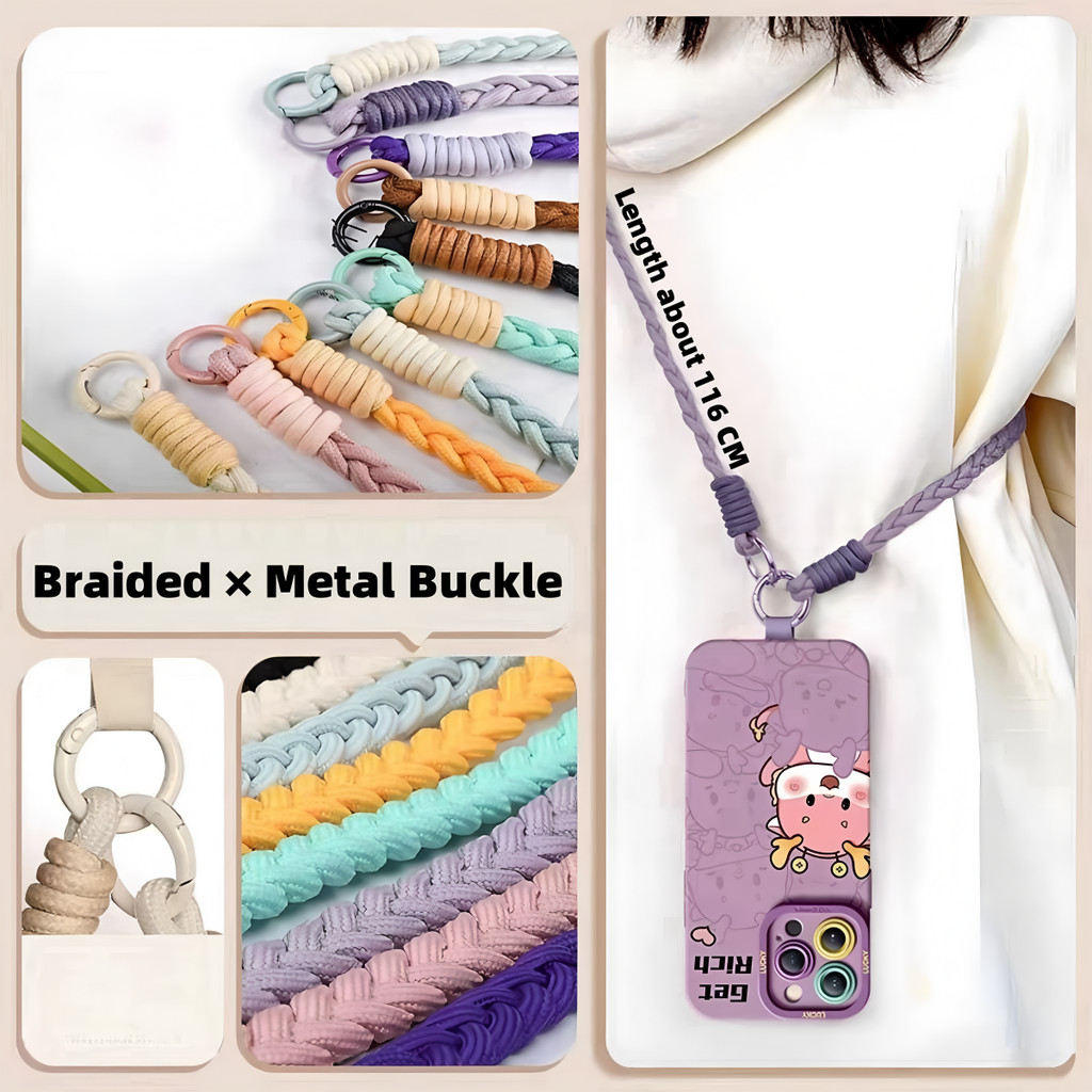 สายสะพายโทรศัพท์ สายคล้องคอ เคสสายสะพาย ใหม่เชือกเส้นเล็กสั้นถัก เชือกคล้องโทรศัพท์ สายรัดข้อมือ กระเป๋าสะพายข้าง สายยาวสําหรับ ไอโฟน กรณี เชือกเส้นเล็ก สีชมพู - รูปที่ 5