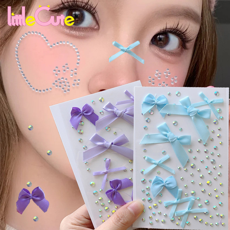 1/2 ชิ้น Rhinestones ริบบิ้นโบว์สติกเกอร์ - อุปกรณ์แต่งหน้า - 3D Glitter Diamond Patch - Self กาวอะคริลิคสติกเกอร์ - DIY Body Art Decals - สติ๊กเกอร์รอยสักชั่วคราว