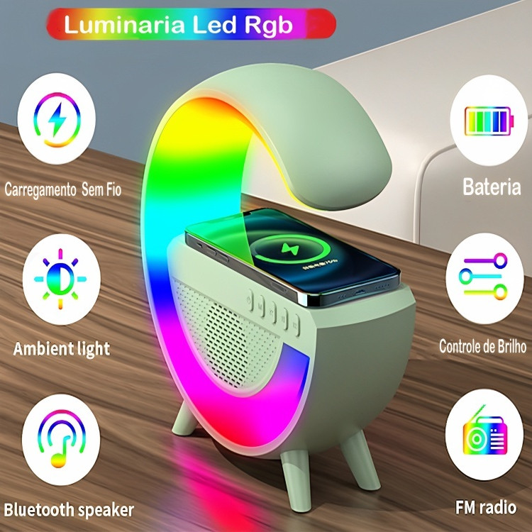 ลําโพงบลูทูธ 4in1 พร้อมโคมไฟ LED และนาฬิกาปลุก RGB ที่ชาร์จแบบไร้สายบรรยากาศ