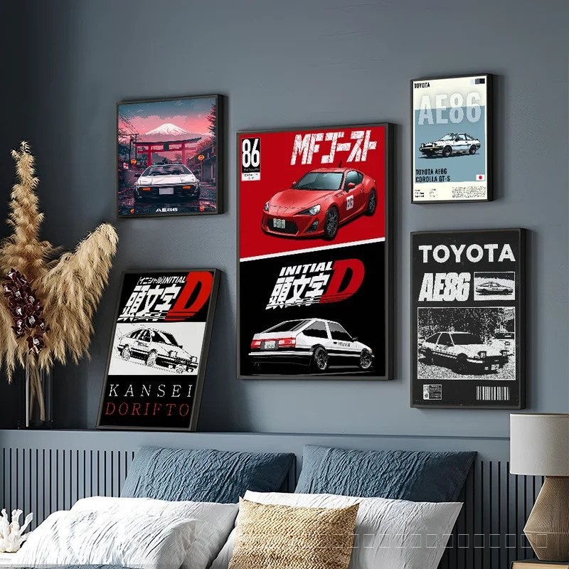 โปสเตอร์ภาพยนตร์คลาสสิกอนิเมะเรซซิ่งญี่ปุ่น Initial D สติกเกอร์กระดาษกันน้ำ ตกแต่งบ้านกาแฟ บาร์ สติกเกอร์ติดผนัง