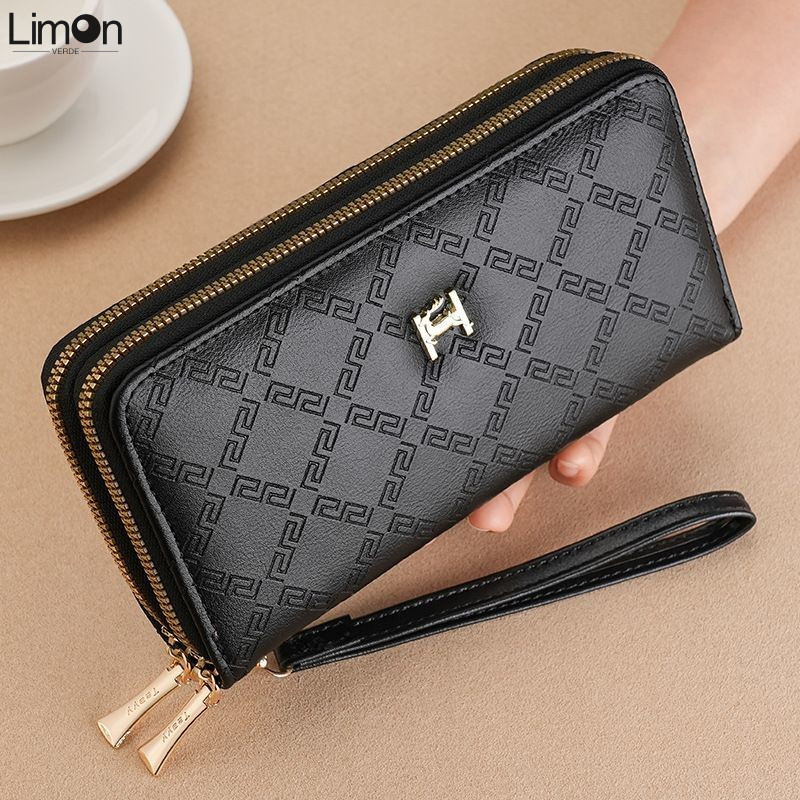 Limon กระเป๋าสตางค์ผู้หญิงแบบซิปคู่แบบยาวกระเป๋าใส่เหรียญแบบมือถือความจุสูงสำหรับนักเรียน