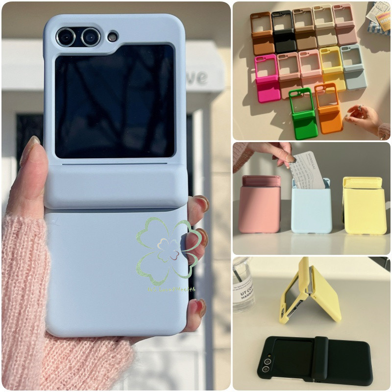 ช่องเสียบการ์ดกันชนสีลูกกวาดกรณีพลิกสําหรับ Samsung Galaxy Z Flip 6 Z Flip 5 Flip 4 Flip 3 Hard ฝาหลัง