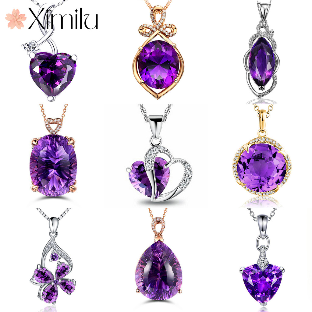 ❤ Original Luxury Profound Amethyst Series Four-Leaf Clover จี้หัวใจสร้อยคอเพชรเต็มรูปแบบหญิงแฟชั่นคู่ของขวัญ