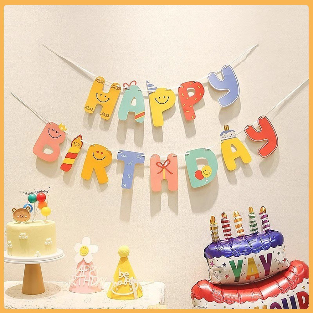 ตกแต่ง ผ้าฉากงานแต่ง บอล ลูน สี คานิวอล ธงวันเกิด ธงราว ธง ธงHappy Birthday ธงตัวอักษร ชุดธงวันเกิดปาร์ตี้