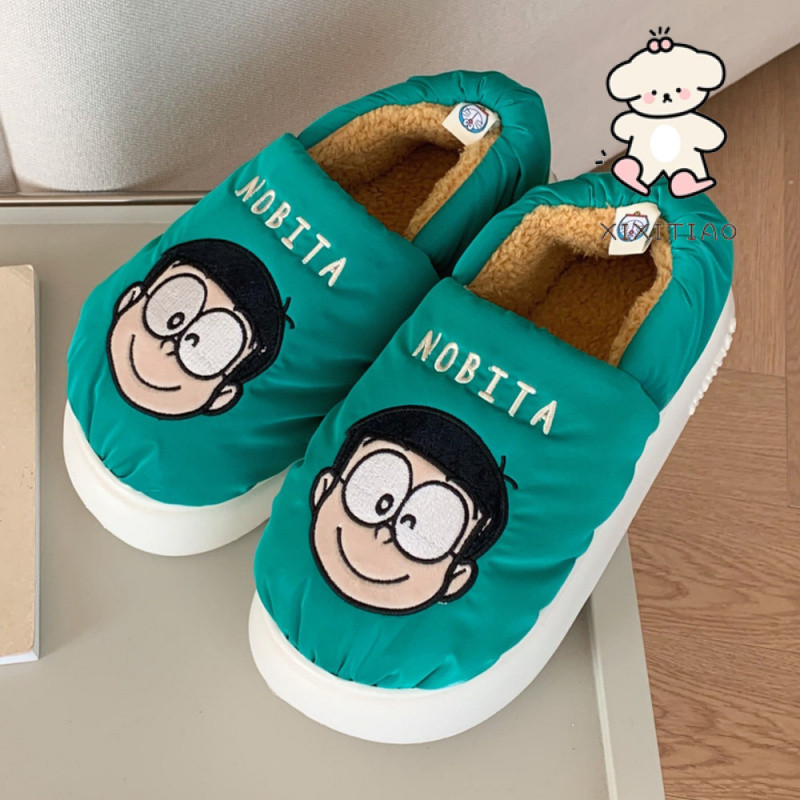 [XIXITIAO] รองเท้าแตะผ้าฝ้ายแบรนด์ร่วมโดราเอมอนของห้องนอนรองเท้าพื้นนุ่มอบอุ่น