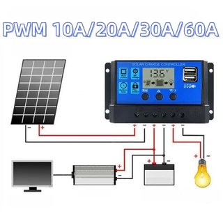 Monqiqi PWM 30A โซล่าชาร์จเจอร์ Solar Charge Controller แบตเตอรี่ 12V/24V LCD Display Dual USB Solar Panel Charger