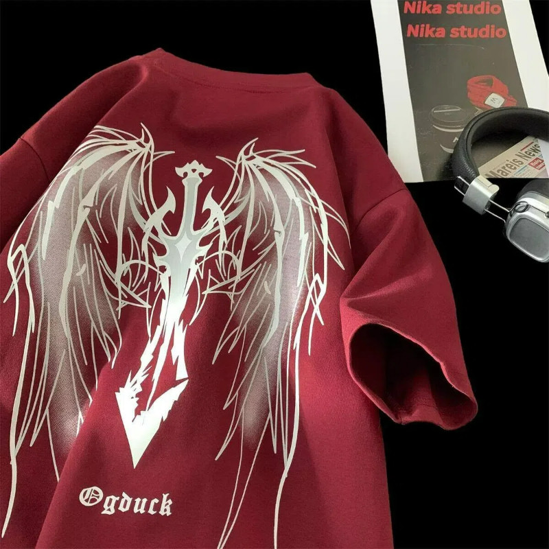 M-8xl เกาหลีอินเทรนด์สีแดงแขนสั้น Tee Men Plus Size T เสื้อลําลองหลวมขนาดใหญ่ - รูปที่ 5