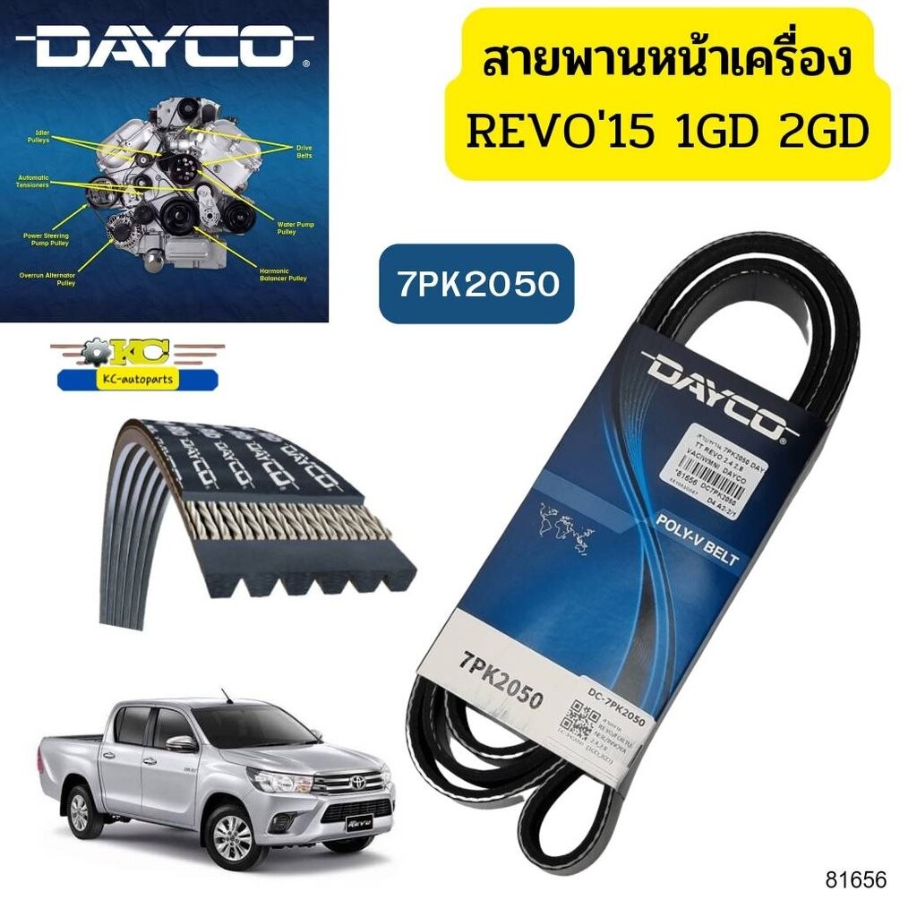 ส่งไว สายพานหน้าเครื่อง TOYOTA REVO'15 1GD 2GD 2.4-2.8 FORTUNER'15 7PK2050 DAYCO รับประกัน2ปี*81656