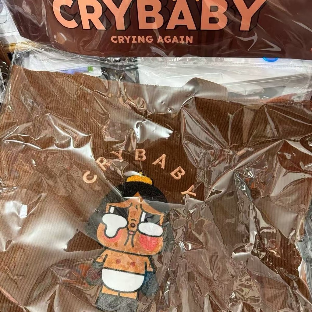 Crybabyกระเป๋าสะพายไหล่ผ้าคอร์ดูรอยสไตล์เกาหลีแฟชั่นทำมือ สีคาราเมล สีโดปามีน