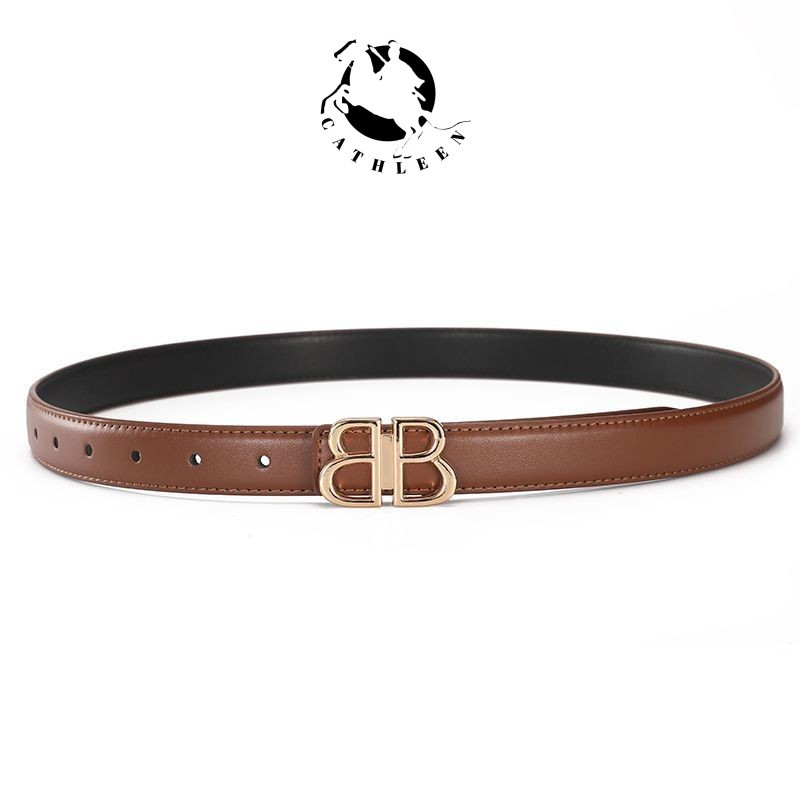 CATHLEENสายเข็มขัดแฟชั่นผู้หญิงตกแต่งจากหนังวัว