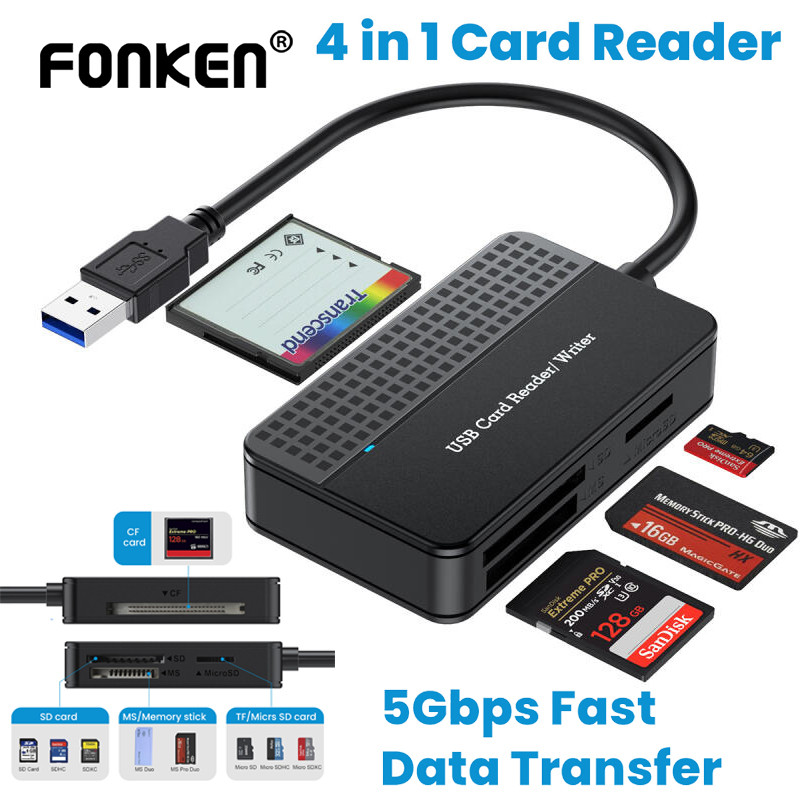 Fonken 4 in 1 USB3.0 Type-C เครื่องอ่านการ์ดหน่วยความจํา 5Gbps SD TF CF MS การ์ดอะแดปเตอร์ 20 ซม.สํา
