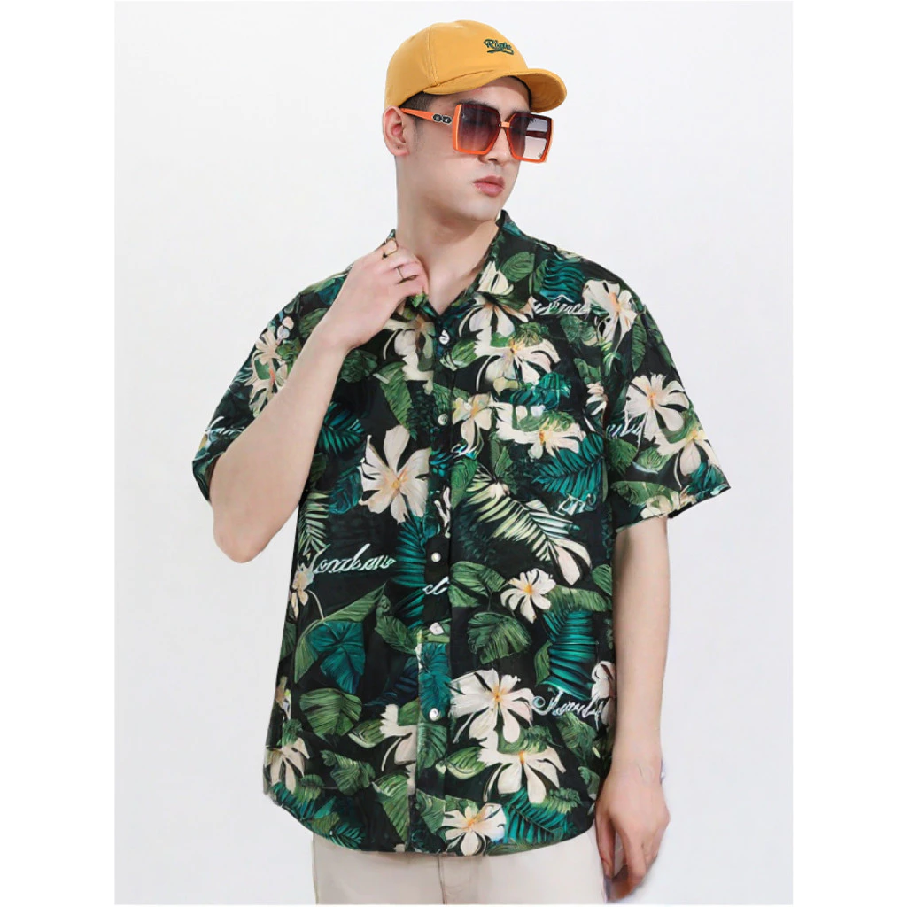 เสื้อฮาวายลายดอก คอปกแขนสั้น กระดุมหน้า ผู้ชาย thumbnail 4