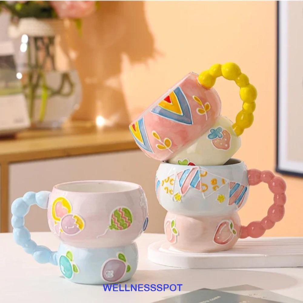 Wellnessspot แก้วชามข้าวโอ๊ต,รูปทรงน้ําเต้าน่ารักถ้วยอาหารเช้าเซรามิก,บุคลิกภาพการ์ตูนความจุขนาดใหญ่ถ้วยน้ําลายดอกไม้สําหรับครัวบ้าน