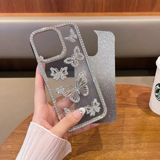 เคสโทรศัพท์สําหรับiphone 16 15 Pro Max 11 14 13 12 ผู้หญิงแฟชั่นหรูหราRhinestoneผีเสื้อDecor Shining Anti-scratch Soft TPUโทรศัพท์มือถือฝาครอบป้องกันFall-proof Shell