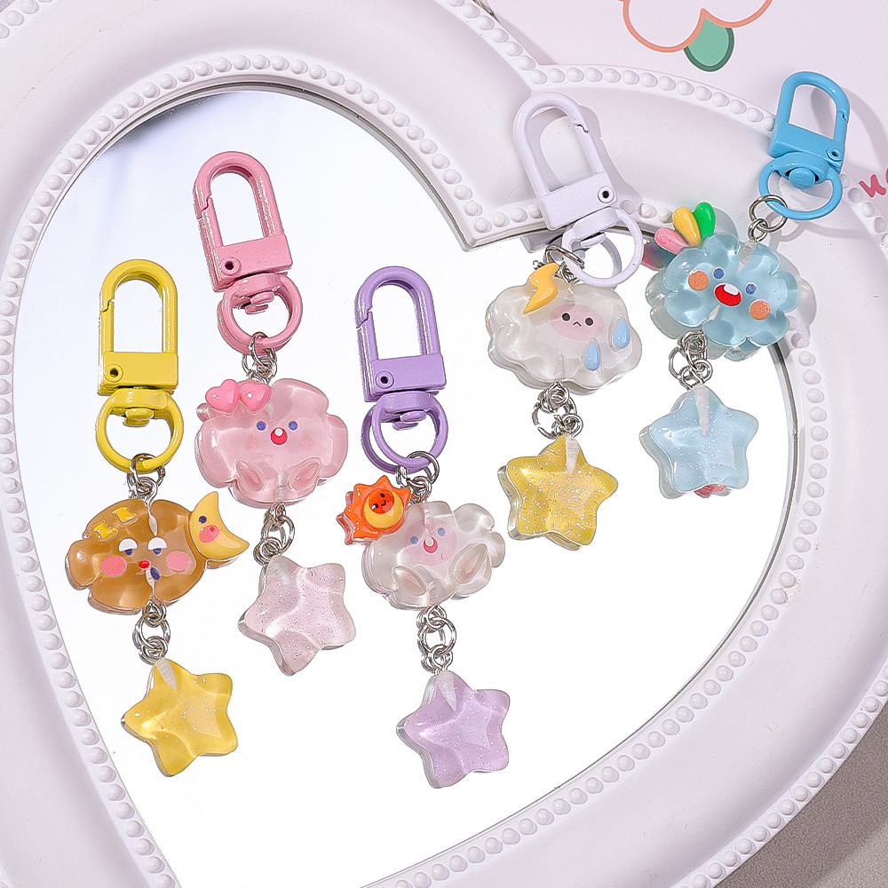 การ์ตูนน่ารักเมฆดาวพวงกุญแจรูปดาวห้าแฉกพวงกุญแจสําหรับสาวเด็กตกแต่งแหวนเครื่องประดับ - รูปที่ 3