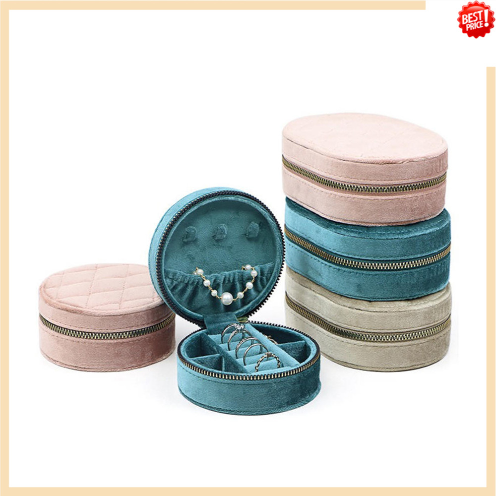 ที่มีคุณภาพสูงรอบเพชรกํามะหยี่เดินทางกล่องเครื่องประดับต่างหูสร้อยคอการจัดเก็บแหวนกล่องซิปกล่องเก็บเครื่องประดับแบบพกพา