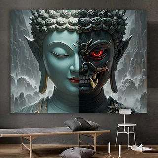 จัดส่งจากไทย) ผ้าแขวนบุคลิกภาพของ Agirl Demon และ Buddha ผ้าพื้นหลังศิลปะตกแต่งผ้าใบห้องนั่งเล่นการจัดวางข้างเตียง