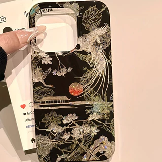เคสโทรศัพท์สําหรับiPhone 16 17 Pro Max 11 12 13 14 15 16e XS XR X 7 8 16 Plusสไตล์จีนCraneรูปแบบฝาครอบ