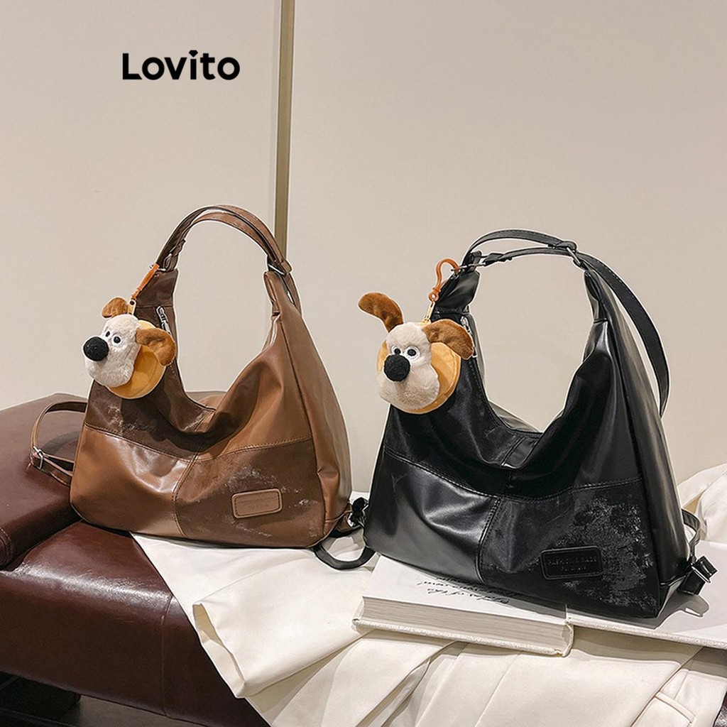 Lovito กระเป๋าเป้สะพายหลังแบบเรียบง่ายสี Maillard ทรงเรียบง่ายพร้อมเนื้อหนังเคลือบแว็กซ์น้ำมัน ความจุสูง สำหรับผู้หญิง LFA58121