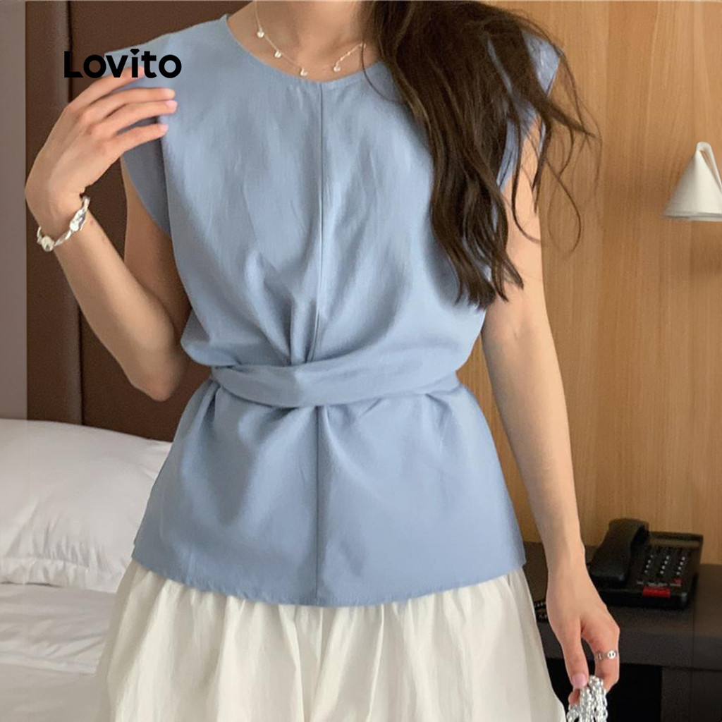 Lovito เสื้อเบลาส์ผูกหลังแบบลำลองสำหรับผู้หญิง LNM91118