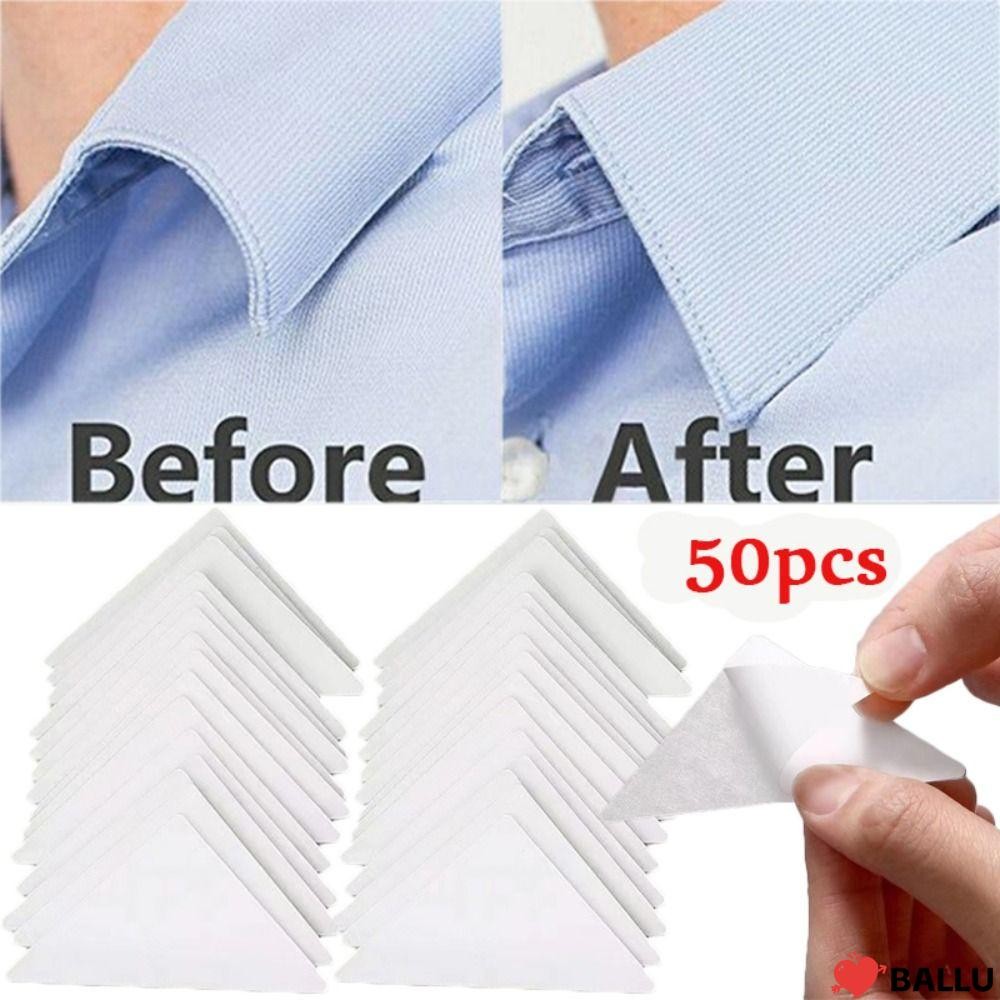 Ballu 50PCS Stand Collar Shaper, Self กาวที่มองไม่เห็น Collar Fixed Pads, Home PVC Anti-roll เสื้อ Collar สนับสนุนผู้หญิงผู้ชาย