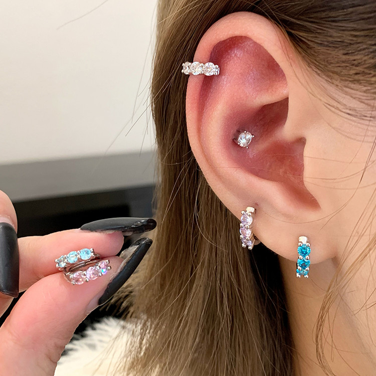 S925 Silver Plated Bling Zircone หู Studs ต่างหูหัวเข็มขัดเครื่องประดับ