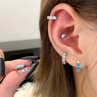 1 คู่ S925 Silver Plated Bling Zircone หู Studs ต่างหูหัวเข็มขัดเครื่องประดับ