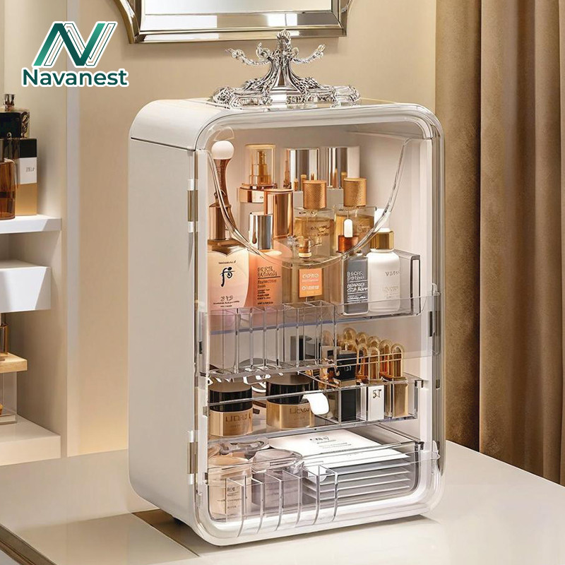 Navanest ตู้เก็บเครื่องสำอาง ความจุขนาดใหญ่ ดีไซน์สามชั้น กันฝุ่นและกันน้ำ