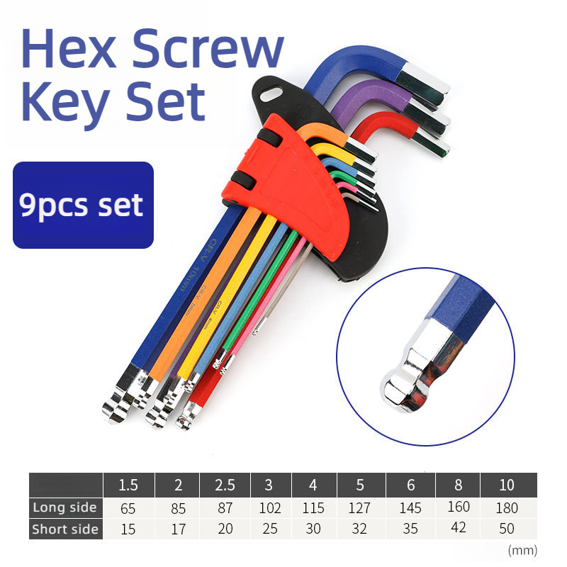 INT ชุดดอกไขควงหกเหลี่ยม Torx หลากสี 9 ชิ้น ชุดประแจอัลเลน สีรุ้ง ทำจากเหล็ก CrMoV ชุบโครเมียมแข็ง CRV คุณภาพสูง 62 HRC - รูปที่ 6