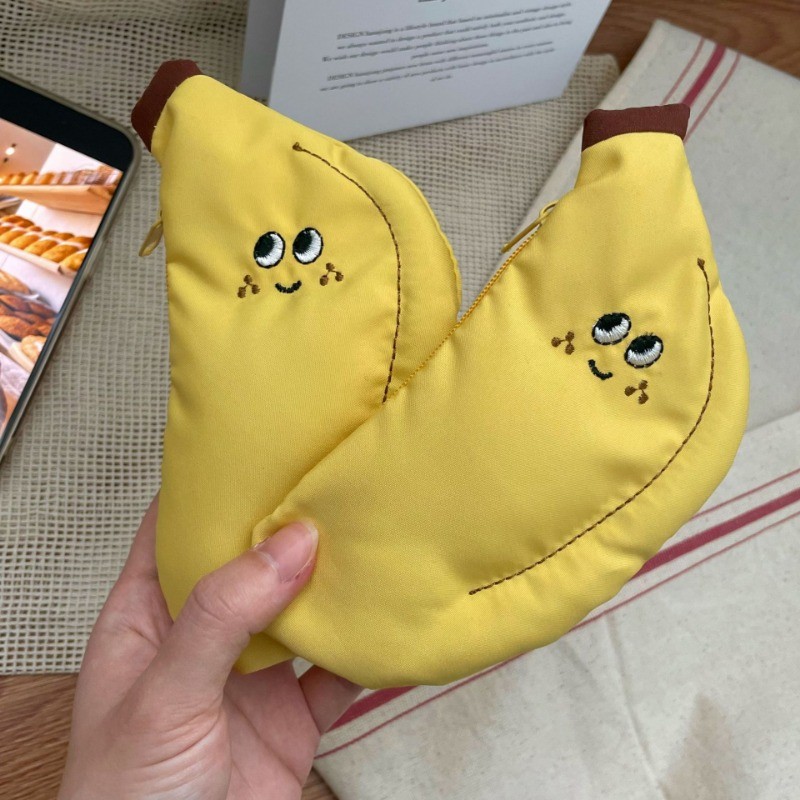 กล้วยน้อยน่ารักกระเป๋าใส่เหรียญแฮนด์เมดการ์ตูนสาวหัวใจมินิผ้าใบเอกสารหูฟังการจัดเก็บกระเป๋านักเรียนจี้