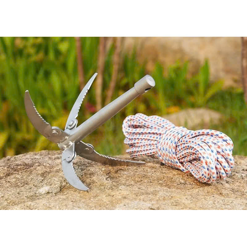 [ฟรี 5M ROPE] ตะขอปีนเขา 4 ด้านสําหรับทําความสะอาดผักตบชวา, หญ้าขัด, Creating White Steel Fishing Ta