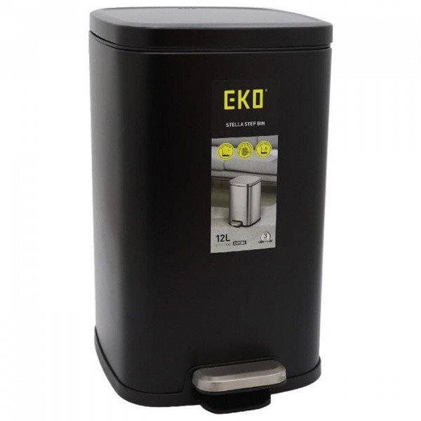 LOCAL789 EKO ถังขยะเหล็กเคลือบขาเหยียบทรงเหลี่ยม OLI-CUBE EK8237P-12L-MBL ขนาด 29x25x39 ซม. สีดำ ร้า