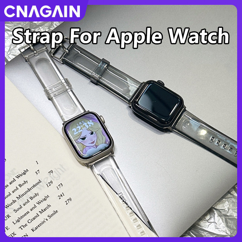 Cnagain สายนาฬิกาข้อมือซิลิโคน TPU นิ่ม แบบใส กันน้ํา สีแคนดี้ สําหรับ Apple Watch Ultra SE Series 9 8 7 6 5 4 3 2 1 iWatch 49 มม. 45 มม. 41 มม. 44 มม. 40 มม. 42 มม. 38 มม.