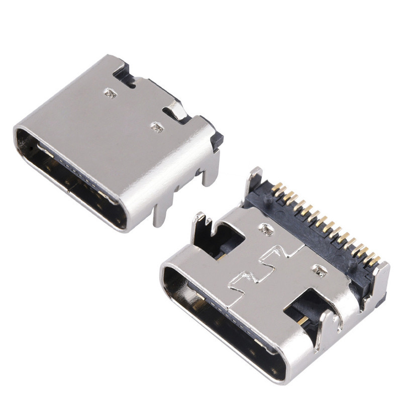 แพทช์ USB-3.1 ซ็อกเก็ต 16P type-c หญิงสองทางอินเทอร์เฟซส่งกำลัง HD 4 ขาเสียบตรง