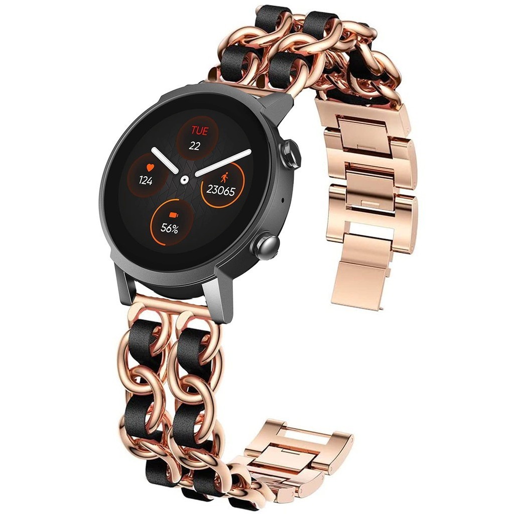 Lamshaw สายนาฬิกาข้อมือหนัง โลหะ สําหรับ Ticwatch E3 Band Ticwatch E3 Smart Watch