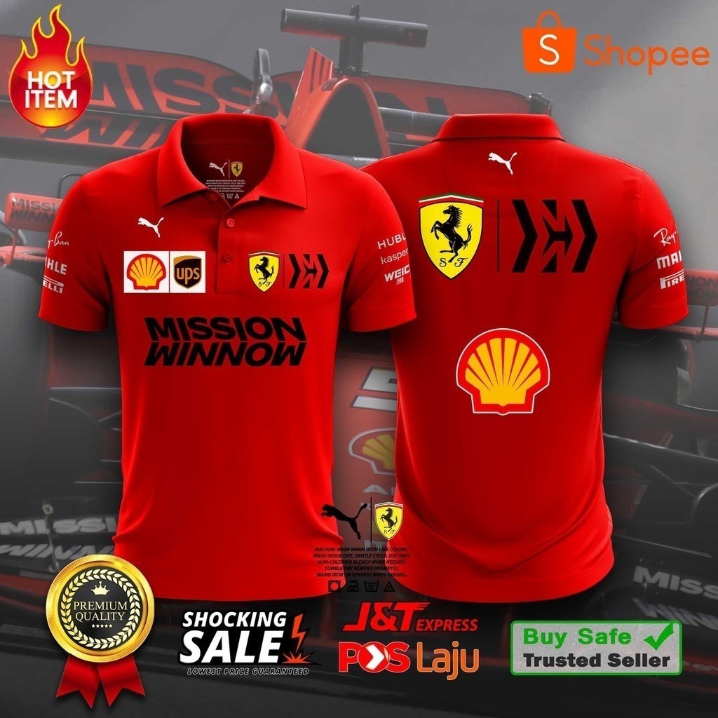 [[มาใหม่]] เสื้อยืดโปโล ลายทีม Ferrari Formula One 200 สีแดง XS-3XL